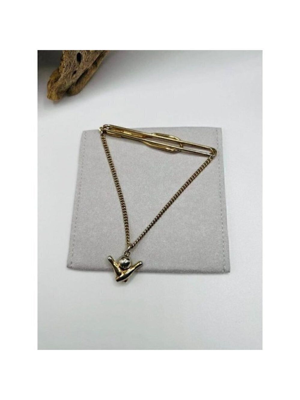 Vintage Swank Tie Bar Chain Bowling Charm 1950s